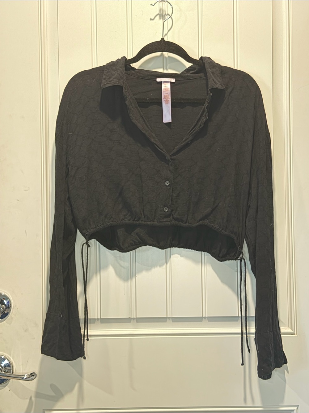 Savage X Fenty Semi Sheer Cropped Black Button-Front Long Sleeve Top